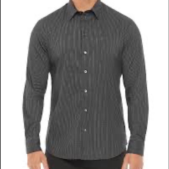 Italian Bachrach Made in Italy Gray Striped Button Up Collar Shirt Dress Shirt - Picture 3 of 11